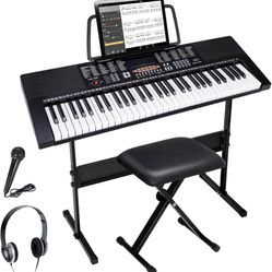 61-Key Portable Electronic Piano LED Display Keyboard Kit W/ Music Stand, Headphones, Microphone