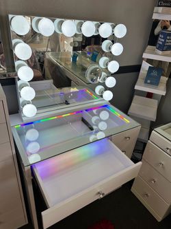 Vanity Table with Hollywood Mirror and RGB Lights