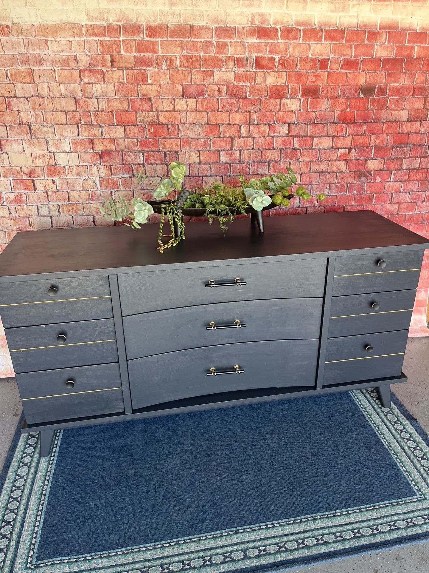 MCM Dresser Vintage Solid Wood Drawers Black