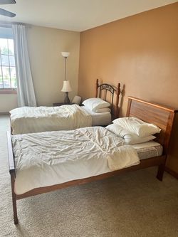 2 Wood Twin Bed Frame and mattress, pick up only