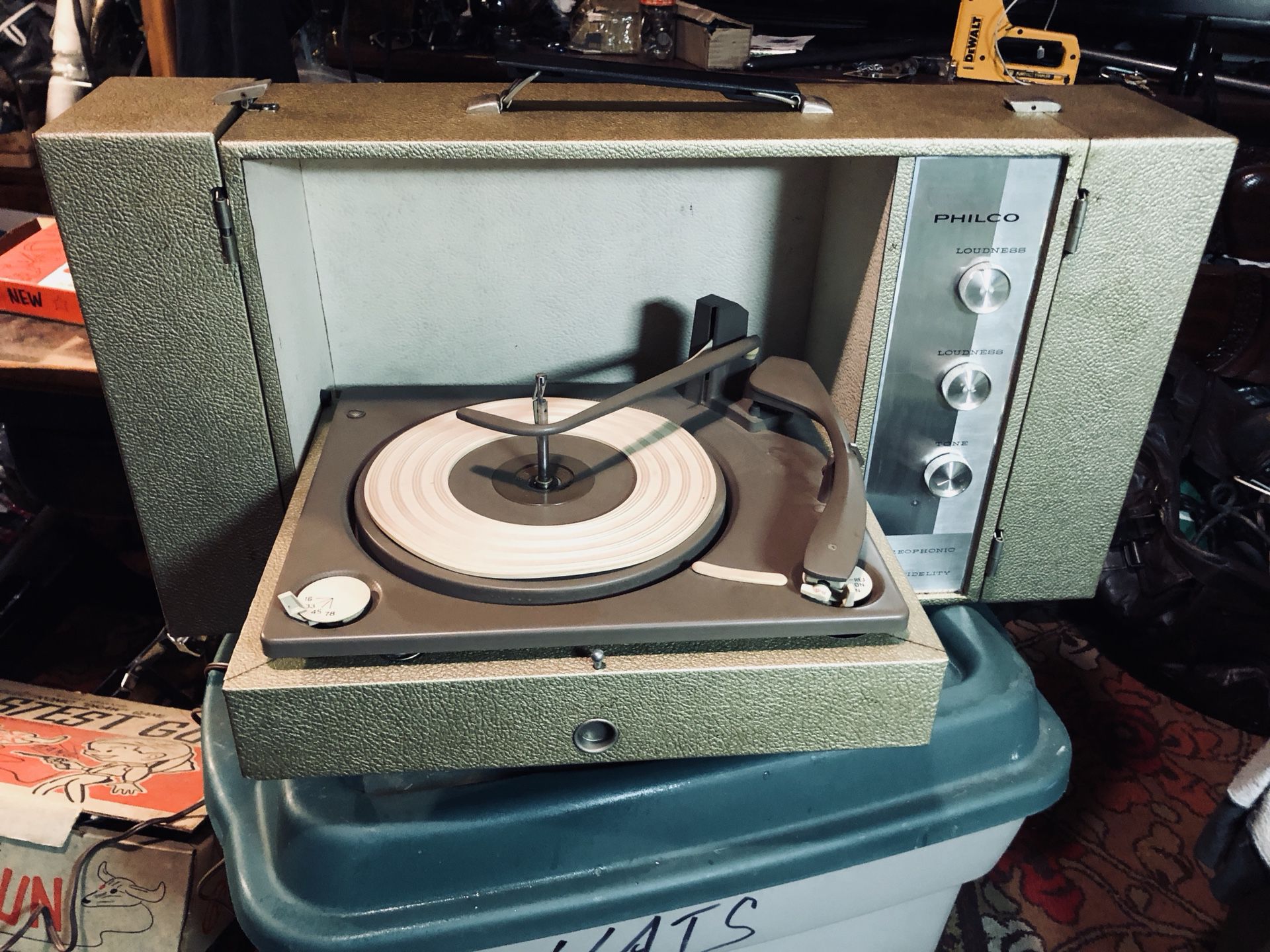 Vintage Philco portable record player with detachable speakers works great!! Extremely Rare!!!!!!