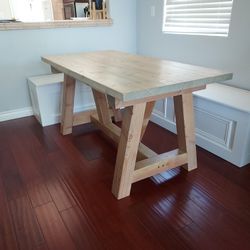 Farmhouse Table With Storage Nook Benches 