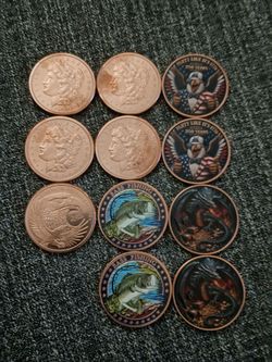 Lot of 11 Copper Round Coins Mixed Designs