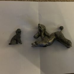 Two Solid Pewter Dog Statues 