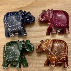 Gift Set 4 Chakra Colored Soapstone Feng Shui Good Luck Elephant Figurines