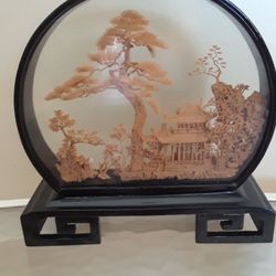 Asian Cork In Glass Sculpture 