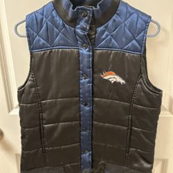 Women’s NFL Denver Broncos Football Puffer Vest Black Blue Size Large