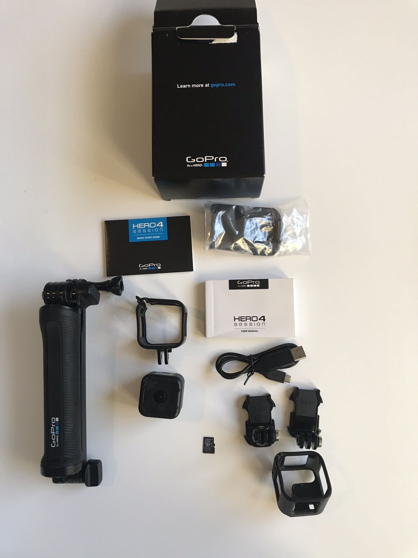 GoPro Hero 4 Session complete kit with stick and 64GB microSD memory