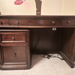 Desk with matching detached file cabinet on wheels