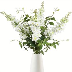 8PCS White Artificial Delphinium Flowers with Clematis Greenery Long Stem Flowers 29.5" Artificial Flowers for Wedding Centerpieces Silk Flow