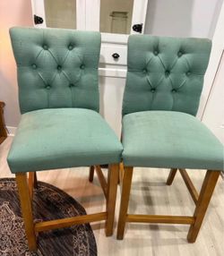 2 Teal Fabric Barstools