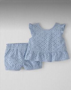 Baby Girl Blue Eyelet Two-Piece Set