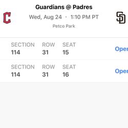Padres Vs Guardians Wednesday 8/24. Field Level. In Shade! 2 For 60