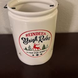 Ashland Ceramic Christmas Reindeer Sleigh Rides Lantern Candle Holder 