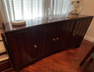Dark Wood Buffet Cabinet Sideboard with Gold Hardware
