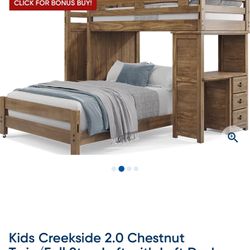 Kids Creekside 2.0 Chestnut Twin/Twin Step Loft with Loft Desk