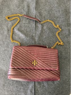 Tory Burch Distressed Fig Glazed Leather Kira Shoulder Bag