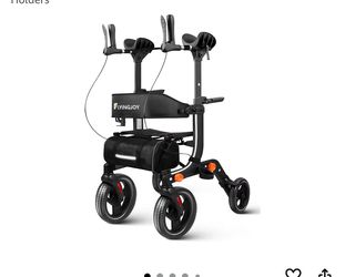 Flyingjoy Lightweight Upright Rollator Walker All-Terrain Foldable with seat and Adjustable Height backrest, 300 lbs Capacity, 10" Front & 8" Rear Whe