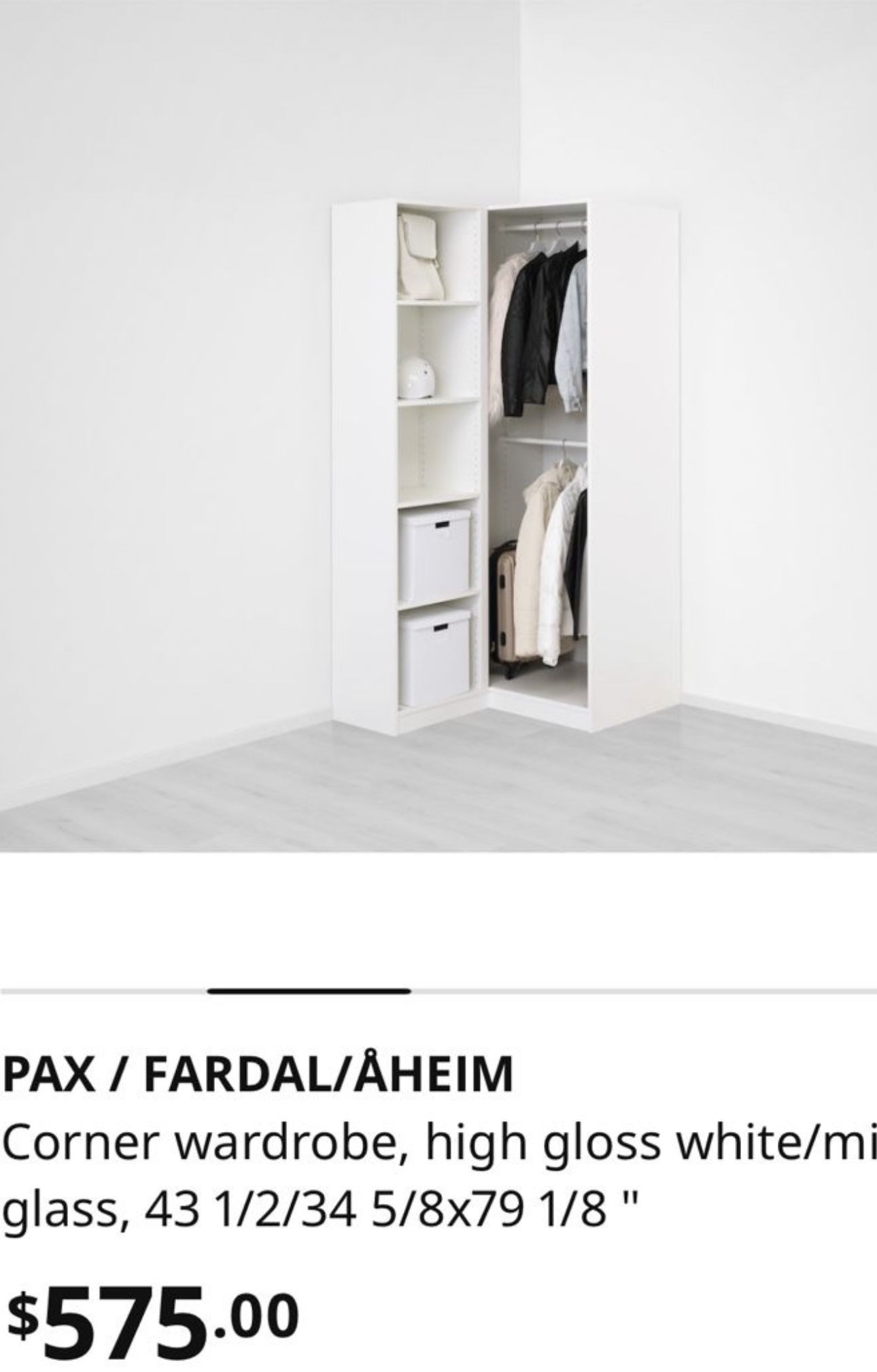 Brand New In The Box, PAX / FARDAL/ÄHEIM Never Opened Needs Assembly, Corner Wardrobe From Ikea. White.