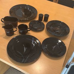 Vintage Mikasa Black Calla Lilly Place Setting For 8