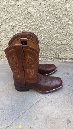Ariat Full Quill Ostrich Cowboy Boots Men's size 8 Brown Square Toe