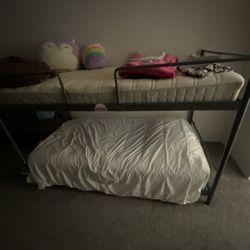Metal Twin Over Twin Bunk Bed - Black Frame, Good Condition