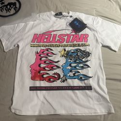 HELLSTAR MyPath2Paradise Graphic T-Shirt White Pink Blue Crew Neck L