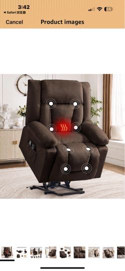 Korser Dual Motor Power Lift Recliner Chair for Elderly with Massage and Heat, Oversized Electric Recliner with Side Pockets, Living Room, Waffle, Bro