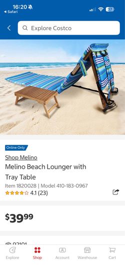 Melino beach lounger with tray table