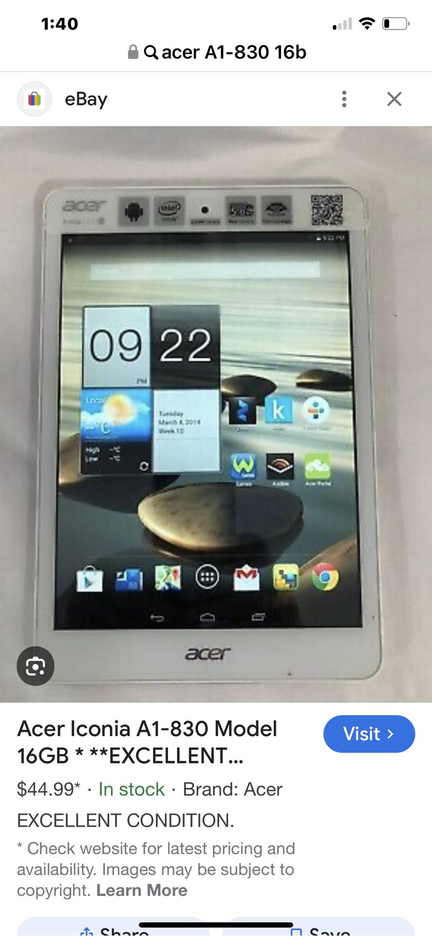 Acer tablet 16gb