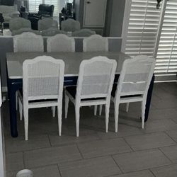 Solid Wood Dining Set - 6 Cane-Back Chairs - Classic Style