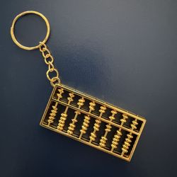 Keychain with Abacus and Bead Design Gold Color 