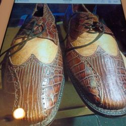 STACY ADAMS MEN'S WINGTIP GENUINE LIZARD. LACE UP DRESS SHOES