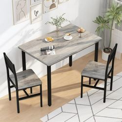 3 Piece Dining Table Set, Rustic Kitchen Table and Chairs Set, Thickened Solid Wood Carbon Plate, Breakfast Table Set for Small Spaces, Dining Room, K