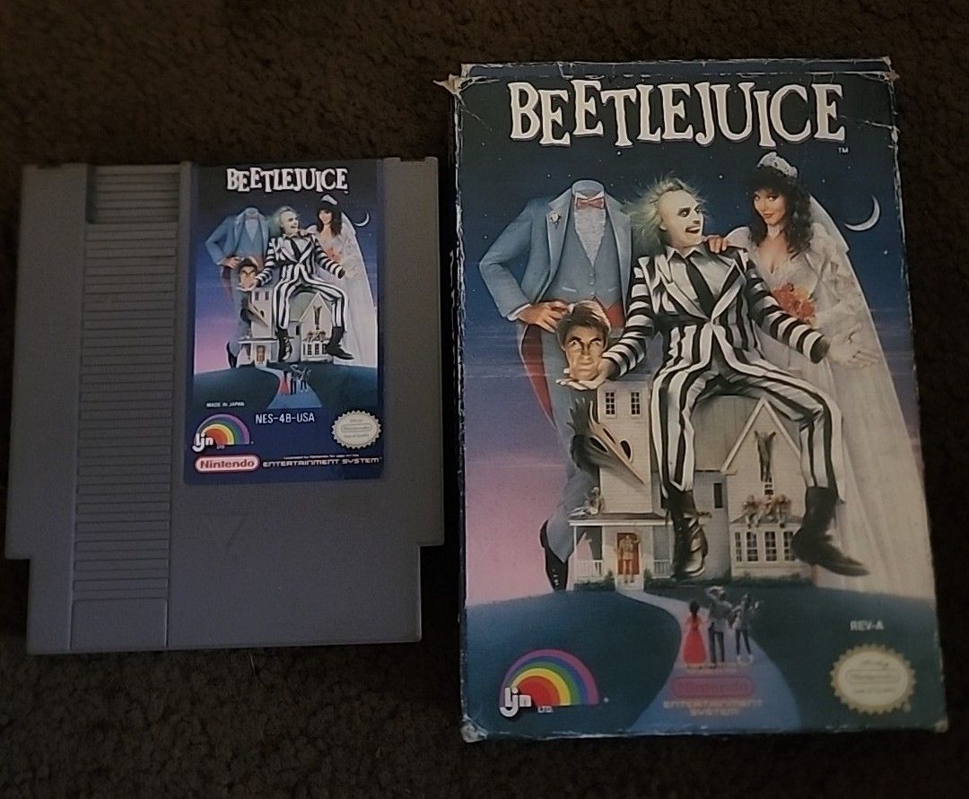 Rare NES Nintendo Beetlejuice (Box damaged) Very Clean Game Cartridge, Missing Manual. As Been Sitting In Glass Showcase.