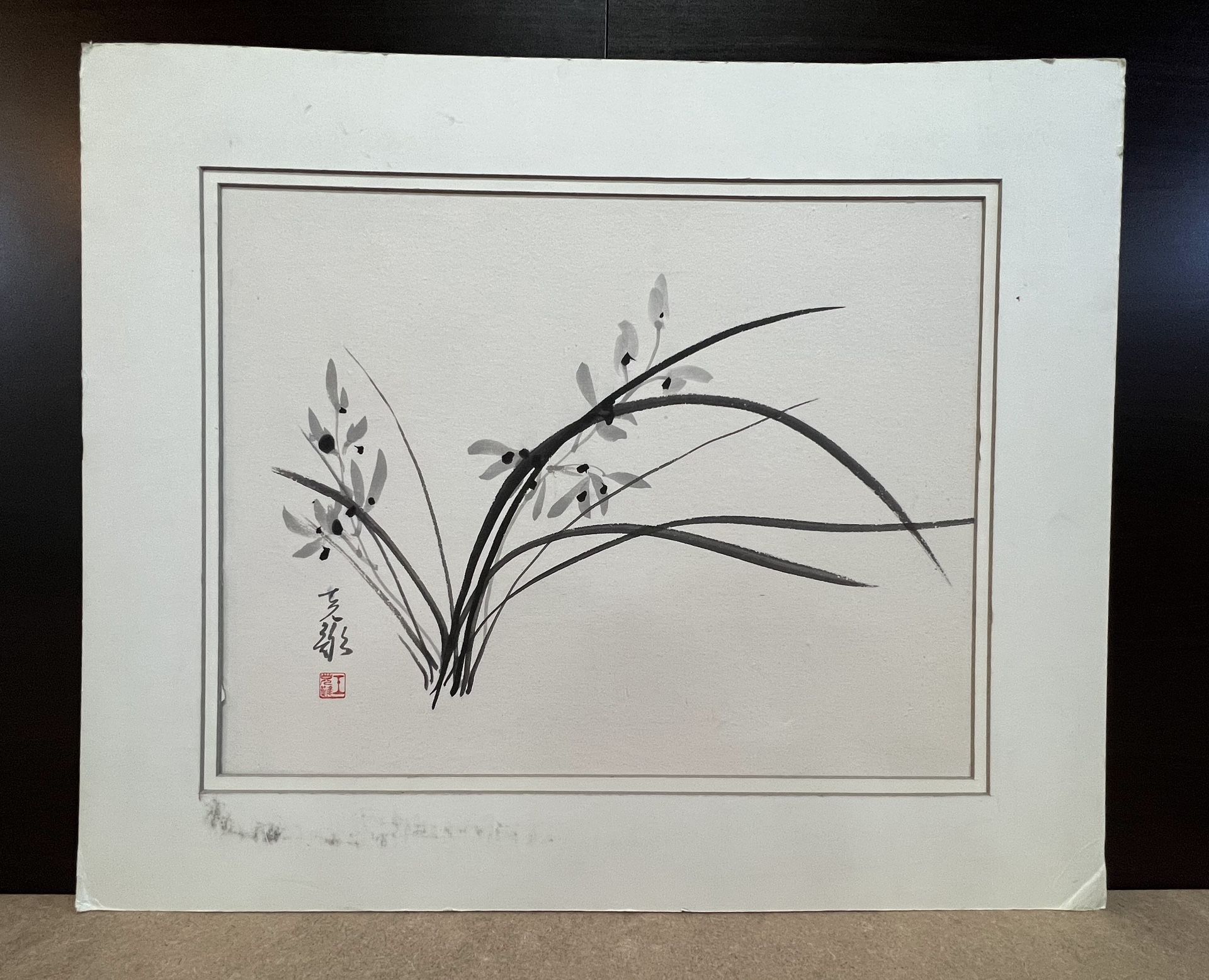 30% off SALE Original Oriental Painting of Plants in traditional black ink on white painting Board, hand signed & artist’s seal in red.