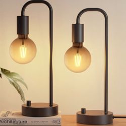 (9999-52) Table Lamp Set of 2, Fully Dimmable Beside Lamp with Gradient Black Art LED Bulb, Modern Nightstand Desk Lamps for Bedroom, Living Room, Off