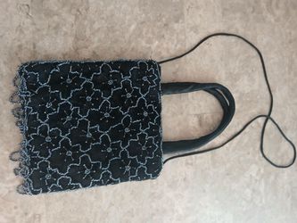 Black Beaded Floral Evening Handbag