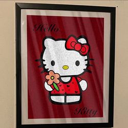 Hello kitty custom art piece on black frame
