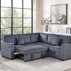 ✅️✅️3-Piece Convertible Sectional
Sleeper Sofa W/Cupholder, Sofa Storage, & USB Ports✅️✅️