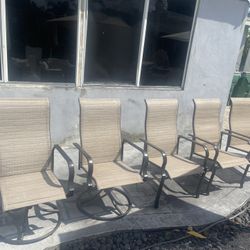 Outdoor Patio Tempered Frosted Glass NEW Table With 6 Outdoor Patio Aluminum Stackable Chairs. Delivery Available 