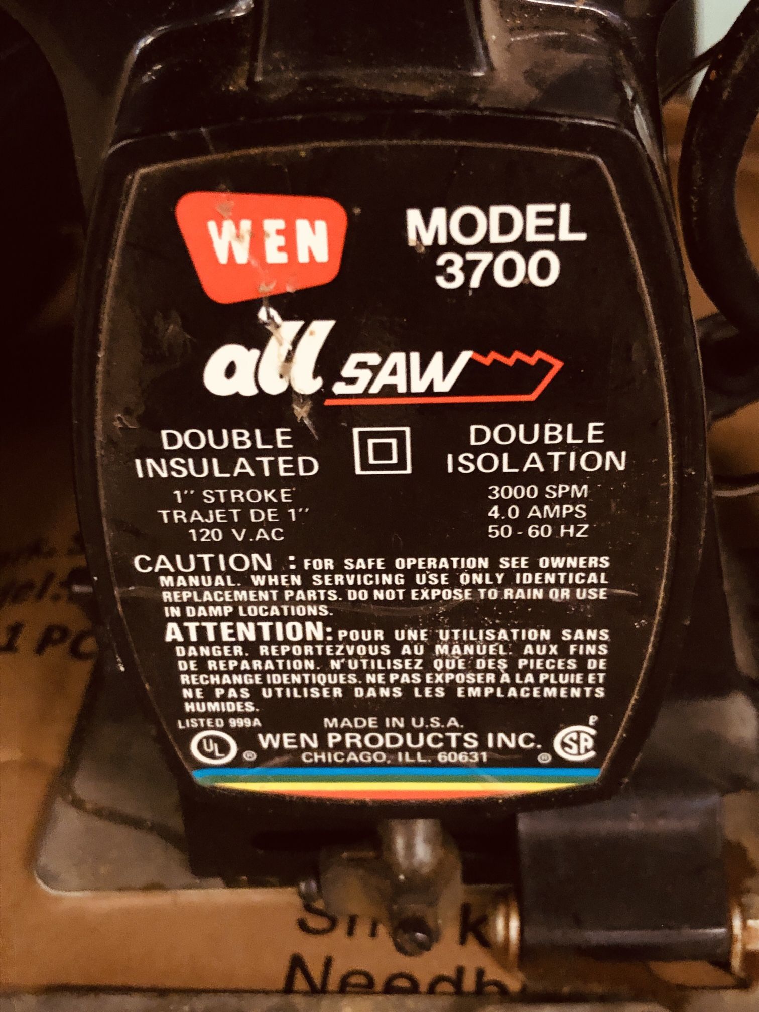 Hand Tool Portable Wen All Saw Model 3700 Double Insulated Double Isolation