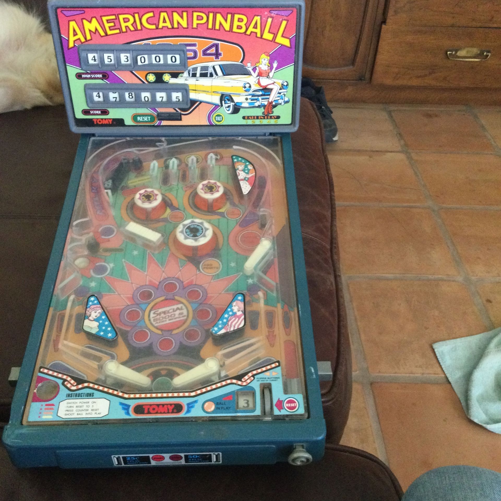 Tomy miniature American pinball machine. Needs cord has ball inside. $150. Antique. As Seen on eBay for $200 plus. Don’t want to deal with s