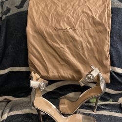 GIANVITO ROSSI Silver Leather Ankle Strap Heels Pumps Size 41