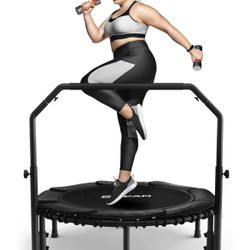 BCAN BT2 450/550LBS Mini Rebounder Trampoline for Adults with Bar, Fitness Trampoline with Bungees, Adjustable Handle, Stable & Quiet, Indoor Outdoor,