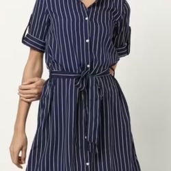 Women’s Striped Shirt Dress With Tie Up