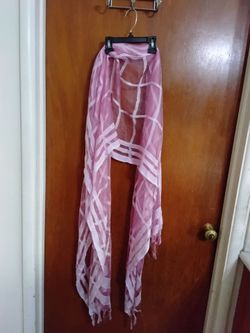 Pink Sheer Plaid Scarf with Fringe