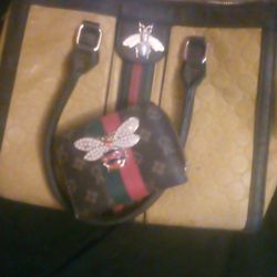 Diophy bee Yellow brown withred stripe Handbag purse