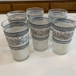6 Jeanette Roman Greek Chariot Drinking Glasses