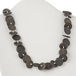 Handcrafted Organic Green White Coconut Shell Wood Disc Necklace